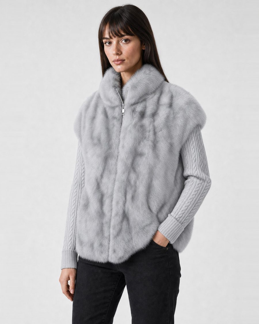 Pelliccia donna Helmur Alaska colore Cenere – indossato, tre quarti