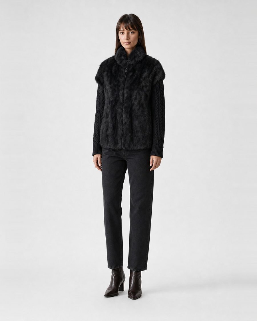 Pelliccia donna Helmur Alaska colore Nero – indossato, fronte