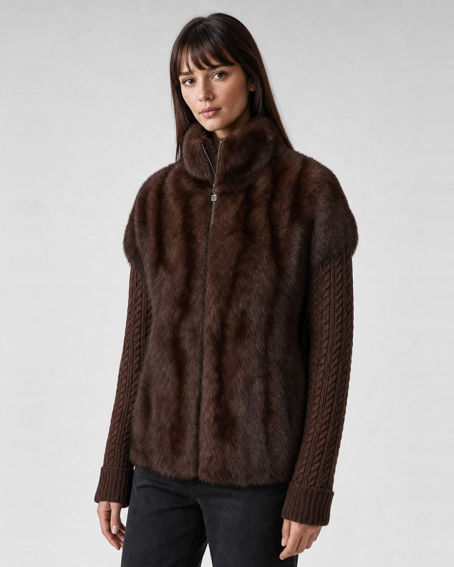 Pelliccia donna Helmur Alaska colore Nocciola – indossato, tre quarti