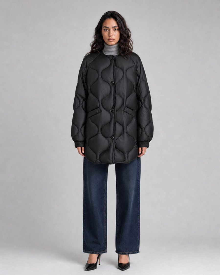 Giubbotto donna Helmur Atlanta colore Nero – indossato, fronte