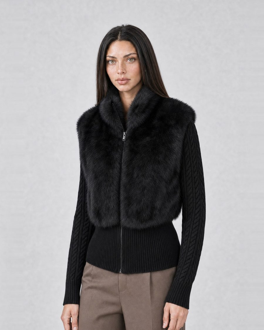 Pelliccia donna Helmur Aurora colore Nero – indossato, tre quarti