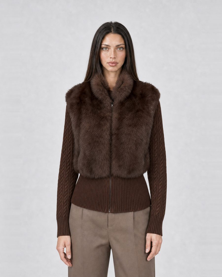 Pelliccia donna Helmur Aurora colore Nocciola – indossato, tre quarti