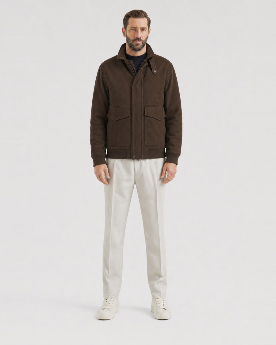 Helmur Austin men's jacket in Saddle Brown – worn, front view