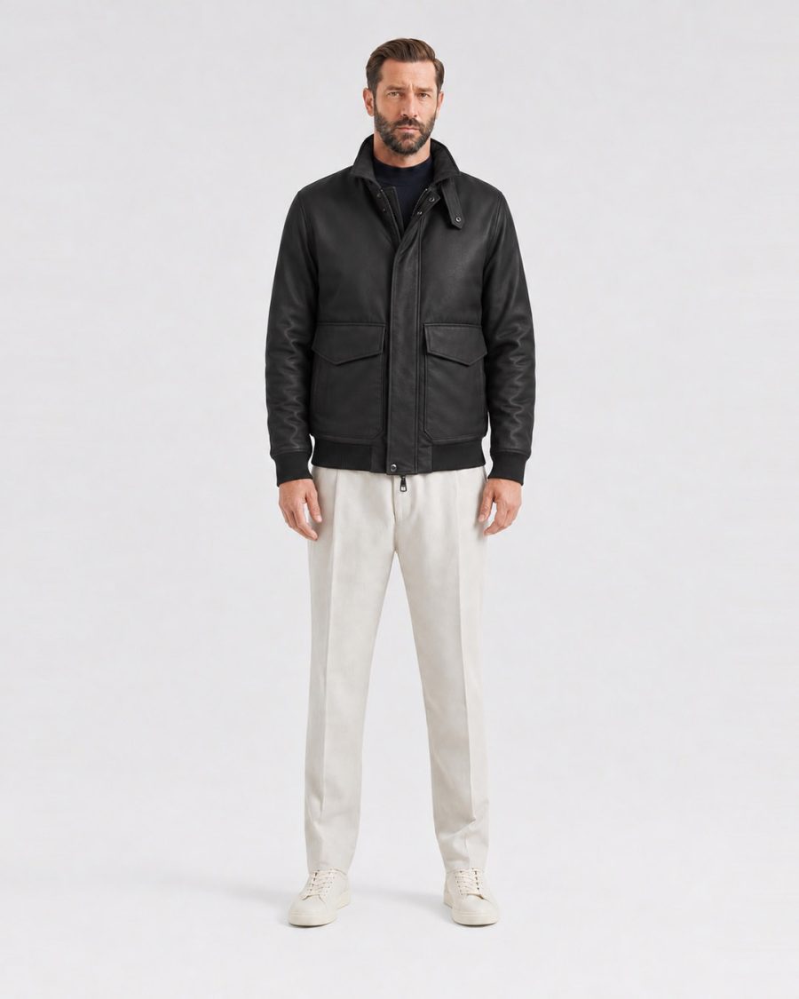 Giubbotto uomo Helmur Austin colore Nero – indossato, fronte