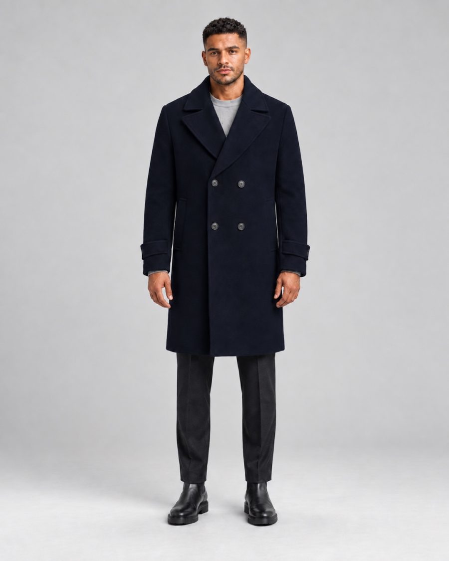Cappotto uomo Helmur Baltimore colore Blu – indossato, fronte