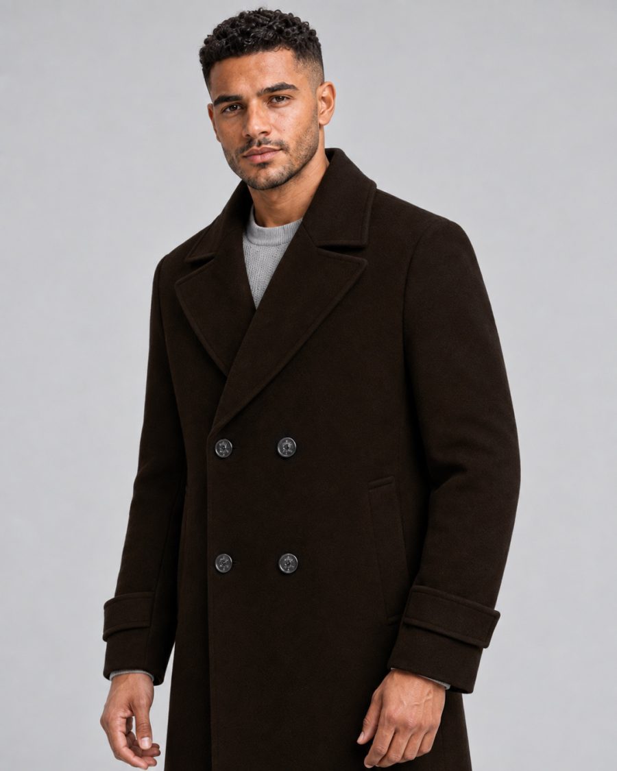 Cappotto uomo Helmur Baltimore colore Caffè – indossato, tre quarti