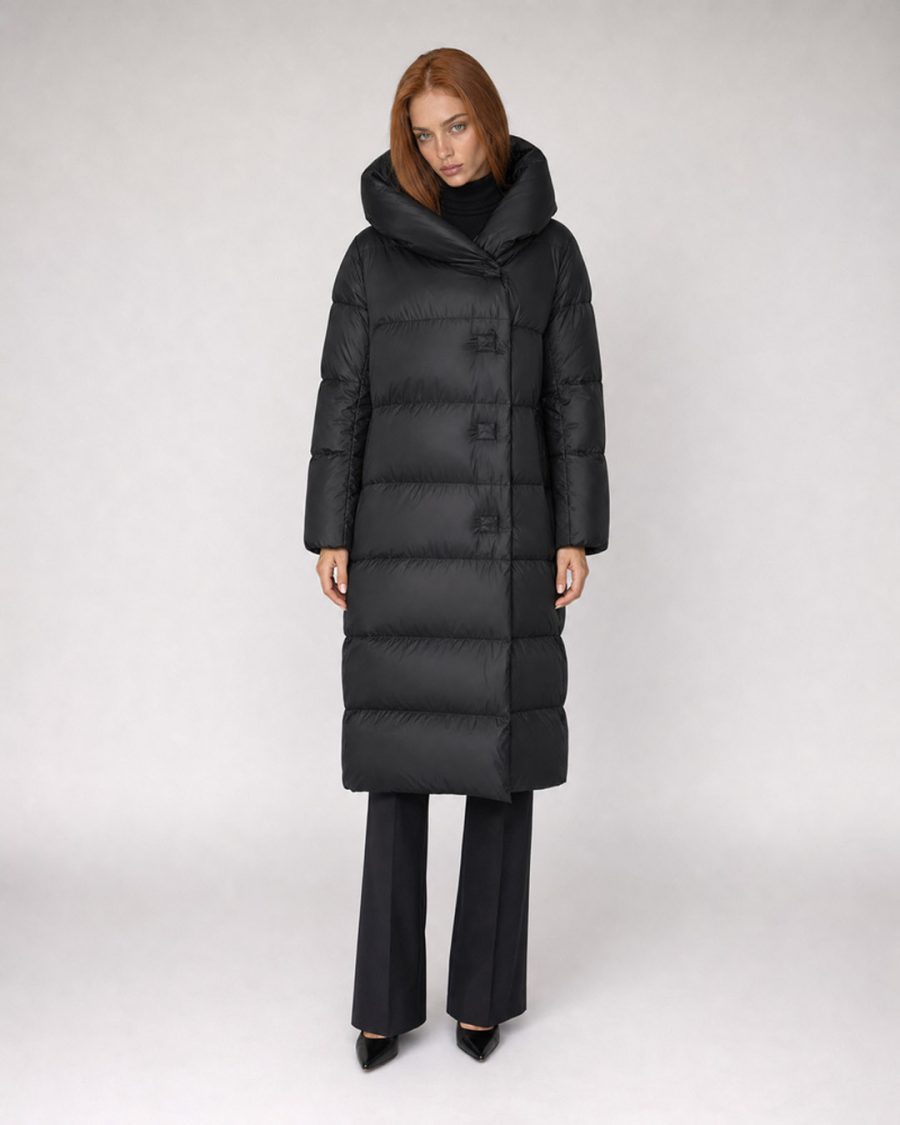 Giubbotto donna Helmur Berna colore Nero – indossato, fronte