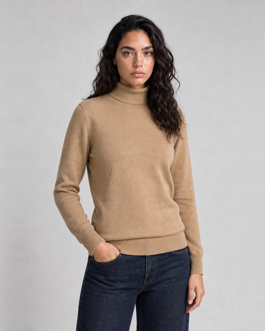 Maglia donna Helmur Braies colore Cammello – indossato, tre quarti