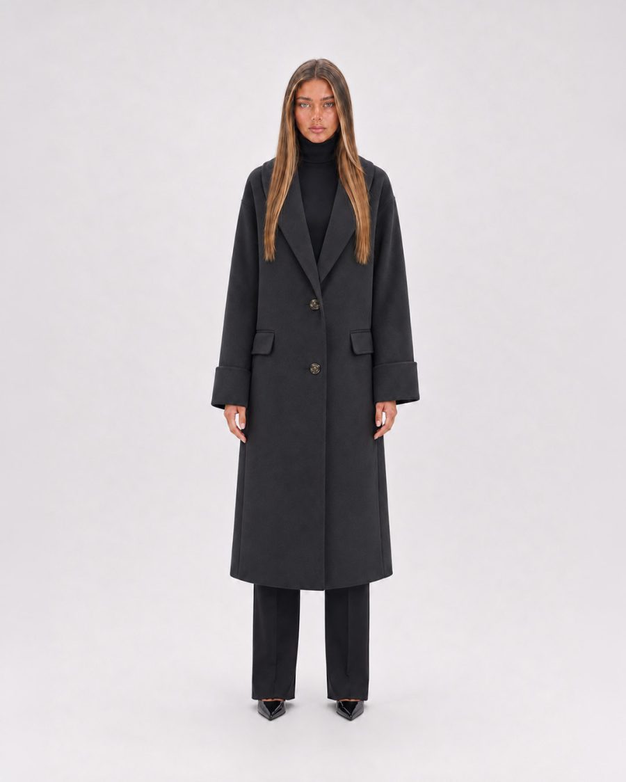 Cappotto donna Helmur Calgary colore Antracite – indossato, fronte