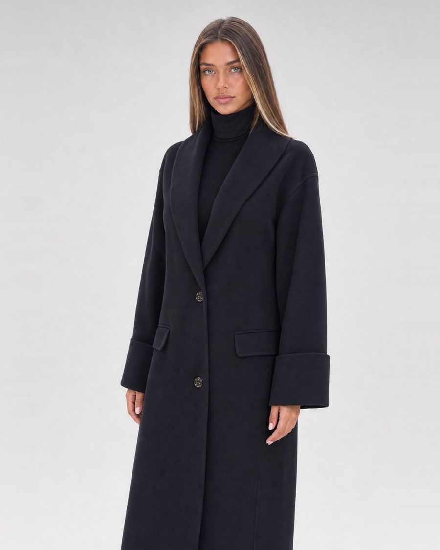 Cappotto donna Helmur Calgary colore Blu – indossato, tre quarti