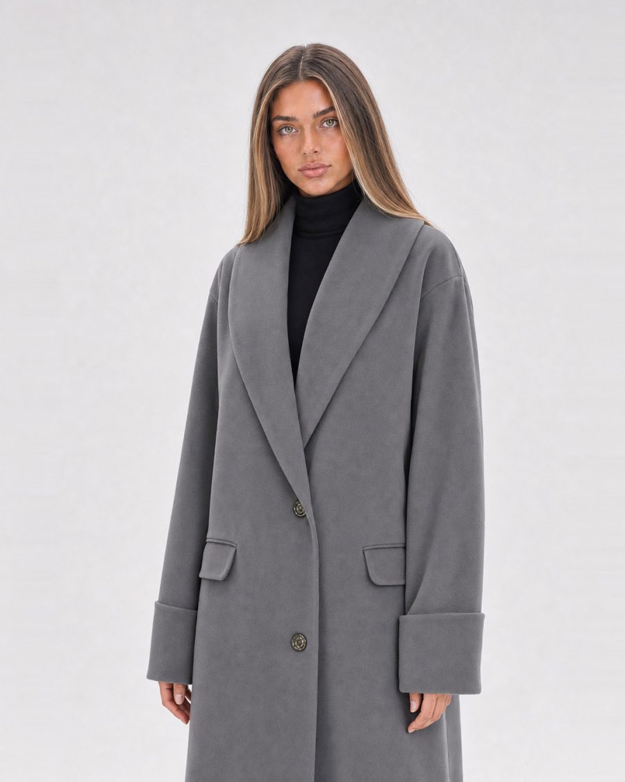 Cappotto donna Helmur Calgary colore Cenere – indossato, tre quarti