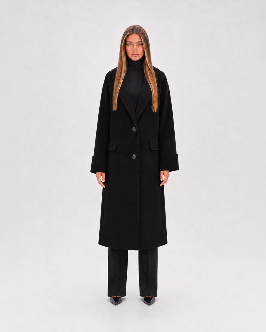 Cappotto donna Helmur Calgary colore Nero – indossato, fronte