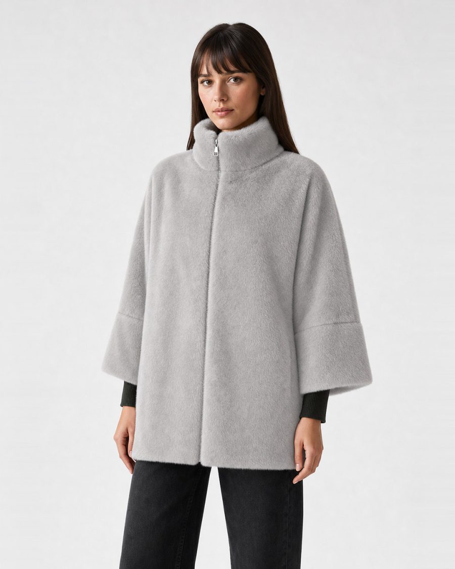 Pelliccia donna Helmur Chamonix colore Perla – indossato, tre quarti