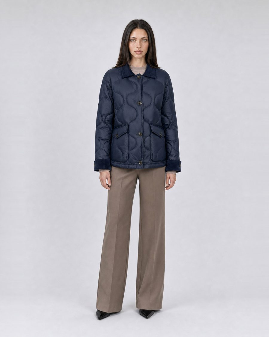 Giubbotto donna Helmur Dallas colore Blu – indossato, fronte