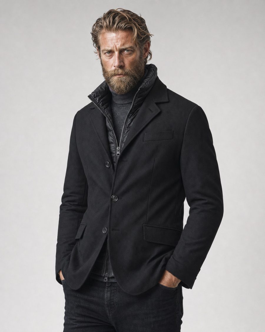 Giubbotto uomo Helmur Denver colore Nero – indossato, tre quarti