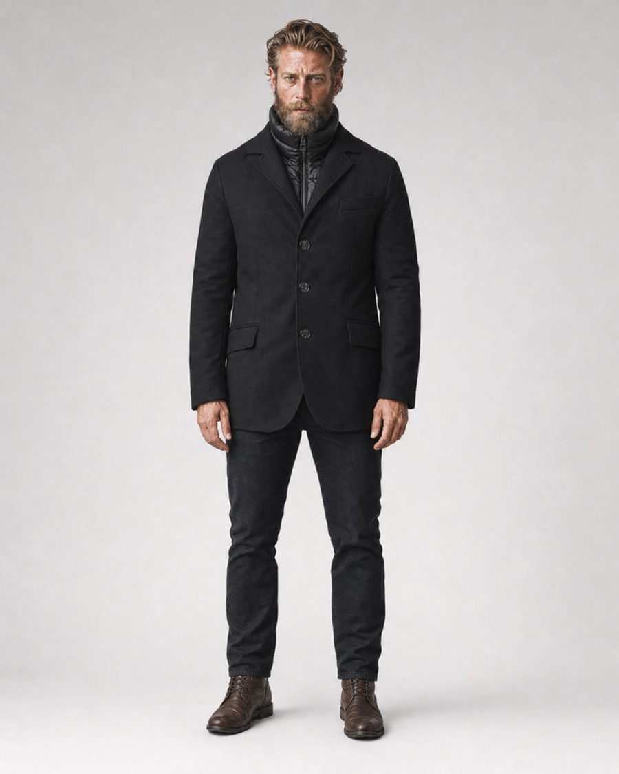 Giubbotto uomo Helmur Denver colore Nero – indossato, fronte