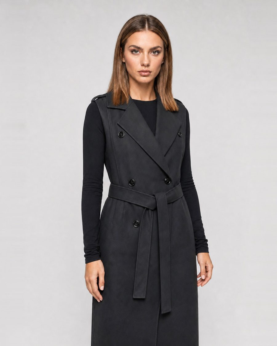 Cappotto donna Helmur Derby colore Antracite – indossato, tre quarti