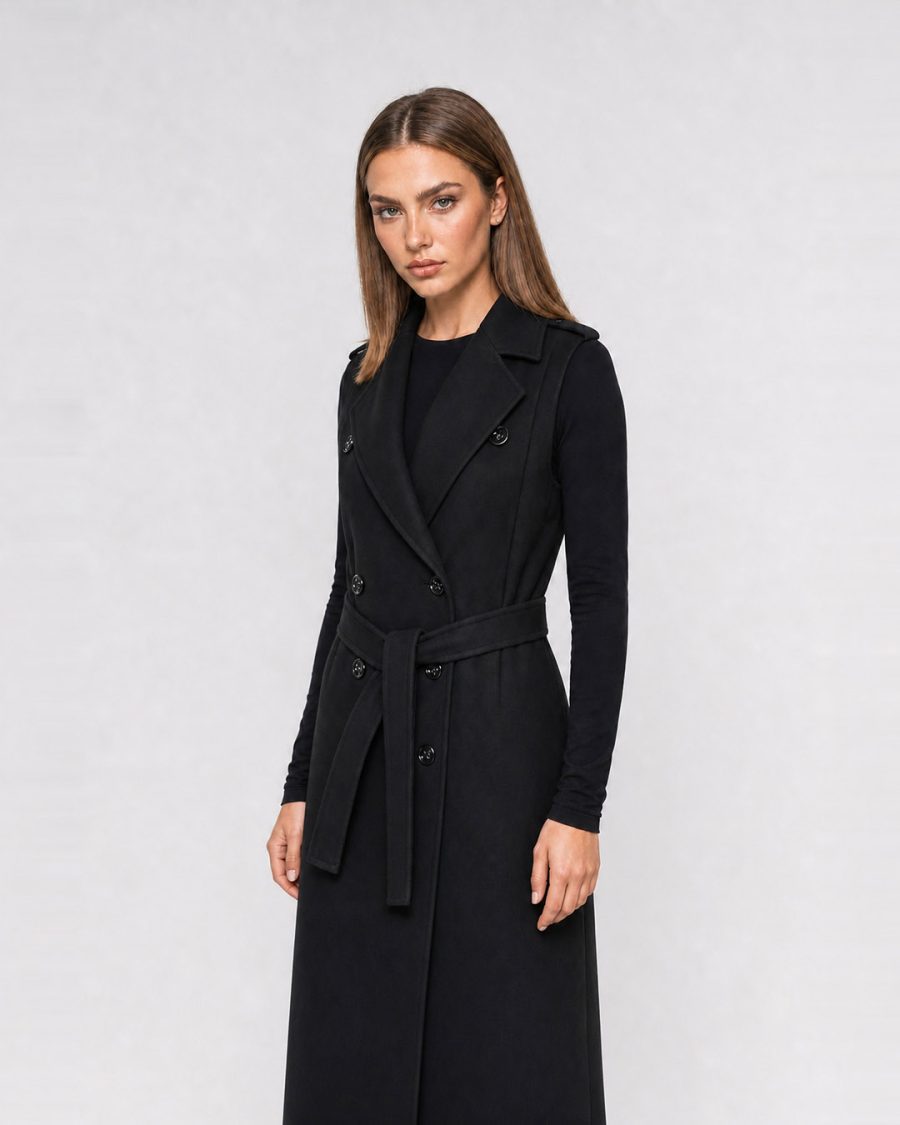 Cappotto donna Helmur Derby colore Nero – indossato, tre quarti