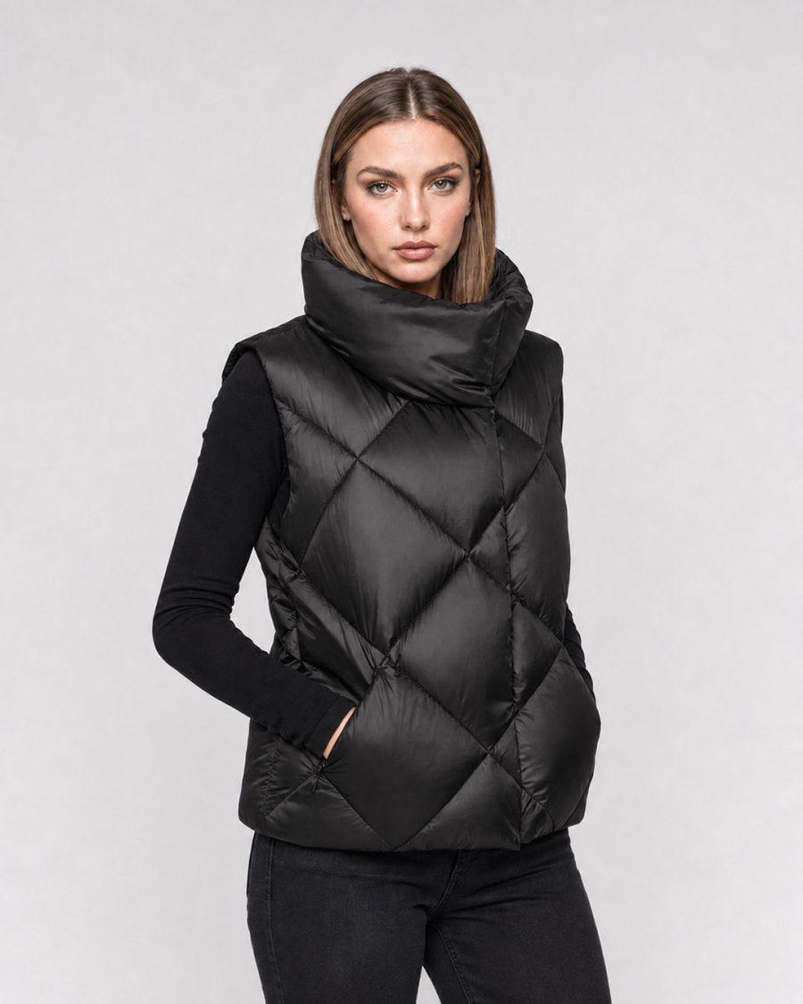 Giubbotto donna Helmur Ginevra colore Nero – indossato, tre quarti