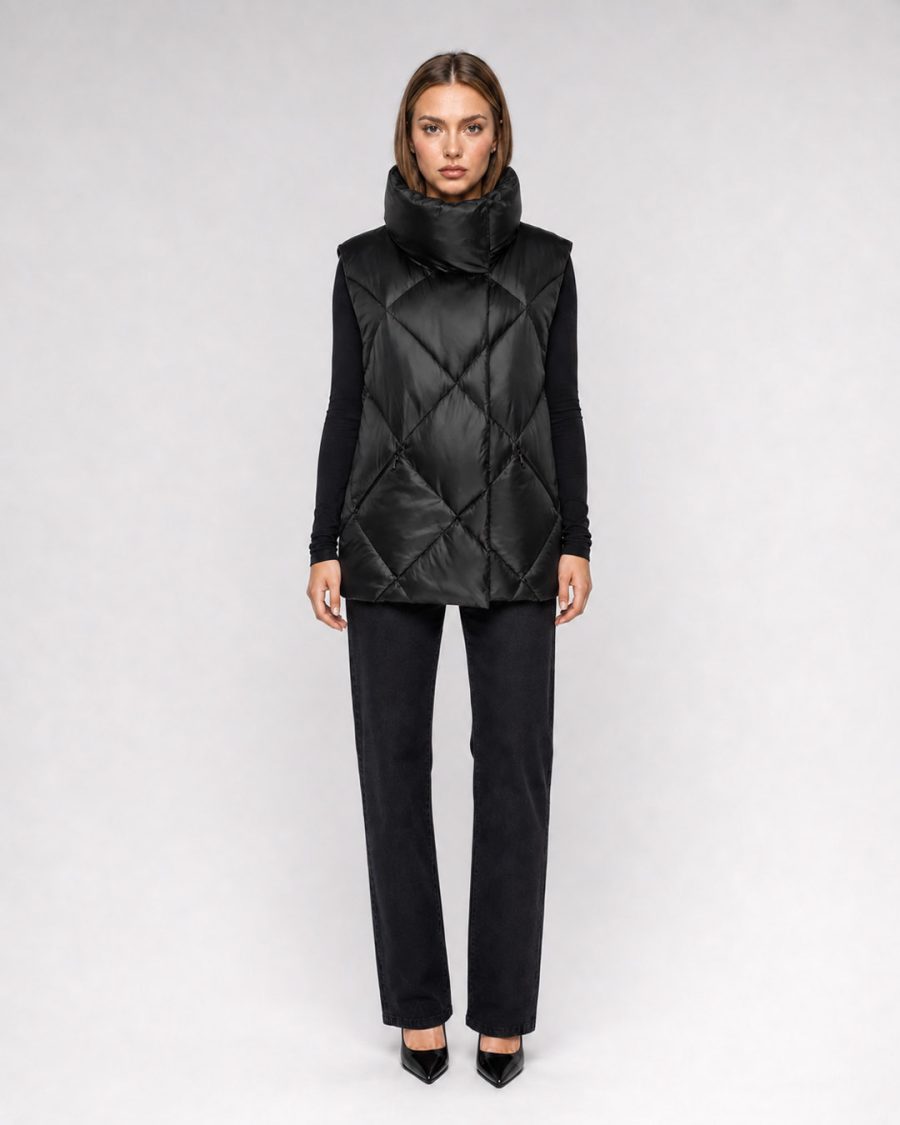 Giubbotto donna Helmur Ginevra colore Nero – indossato, fronte