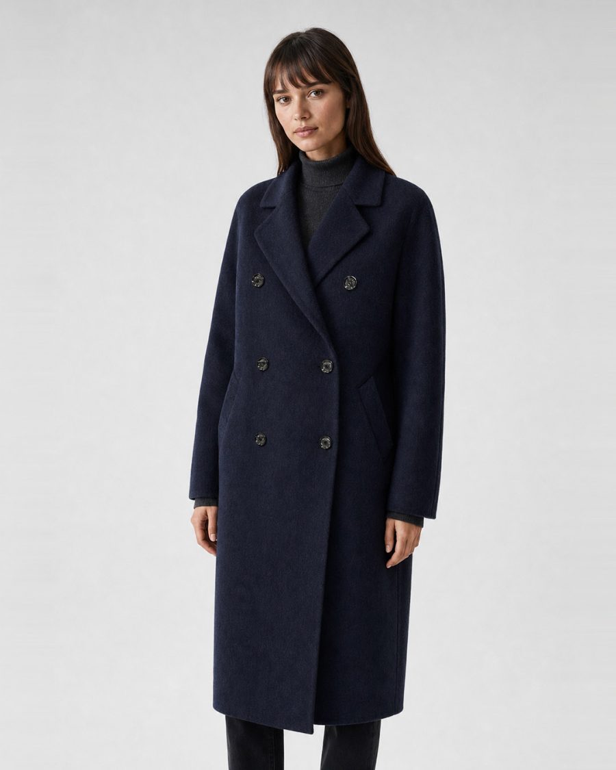 Cappotto donna Helmur Hamilton colore Blu – indossato, tre quarti