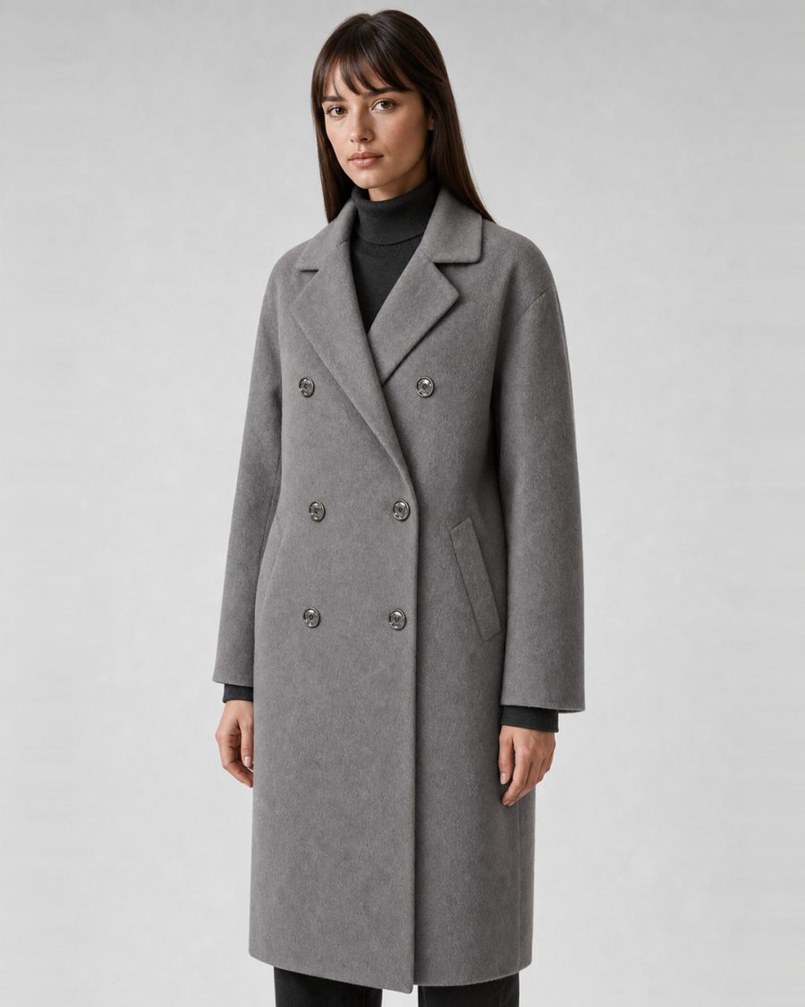Cappotto donna Helmur Hamilton colore Cenere – indossato, tre quarti