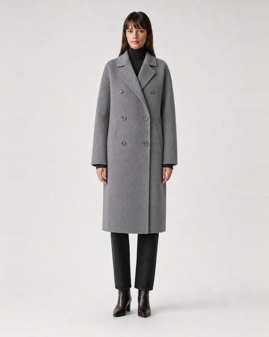 Cappotto donna Helmur Hamilton colore Cenere – indossato, fronte