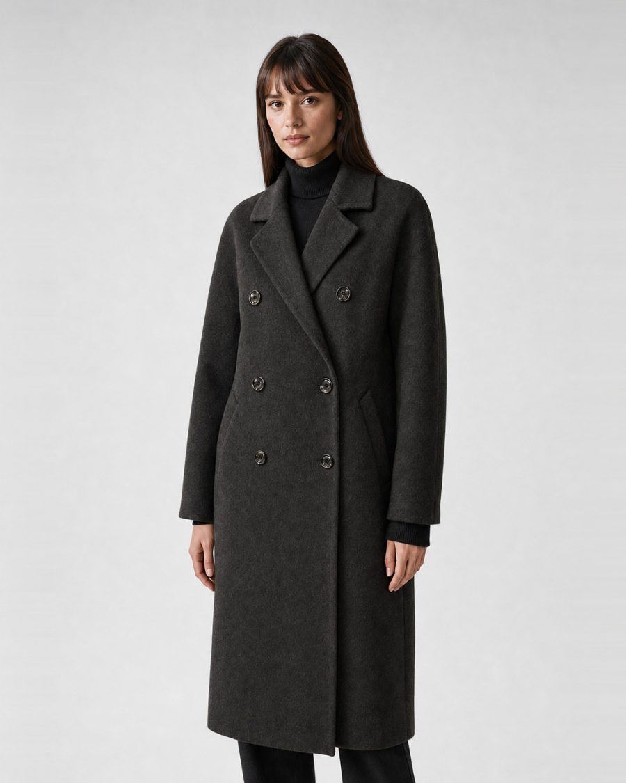 Cappotto donna Helmur Hamilton colore Moro – indossato, tre quarti