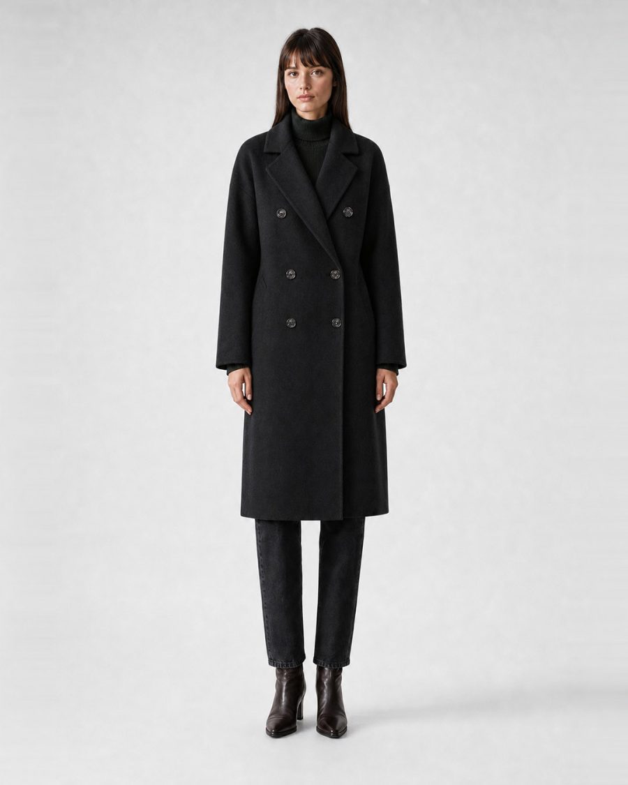 Cappotto donna Helmur Hamilton colore Nero – indossato, fronte