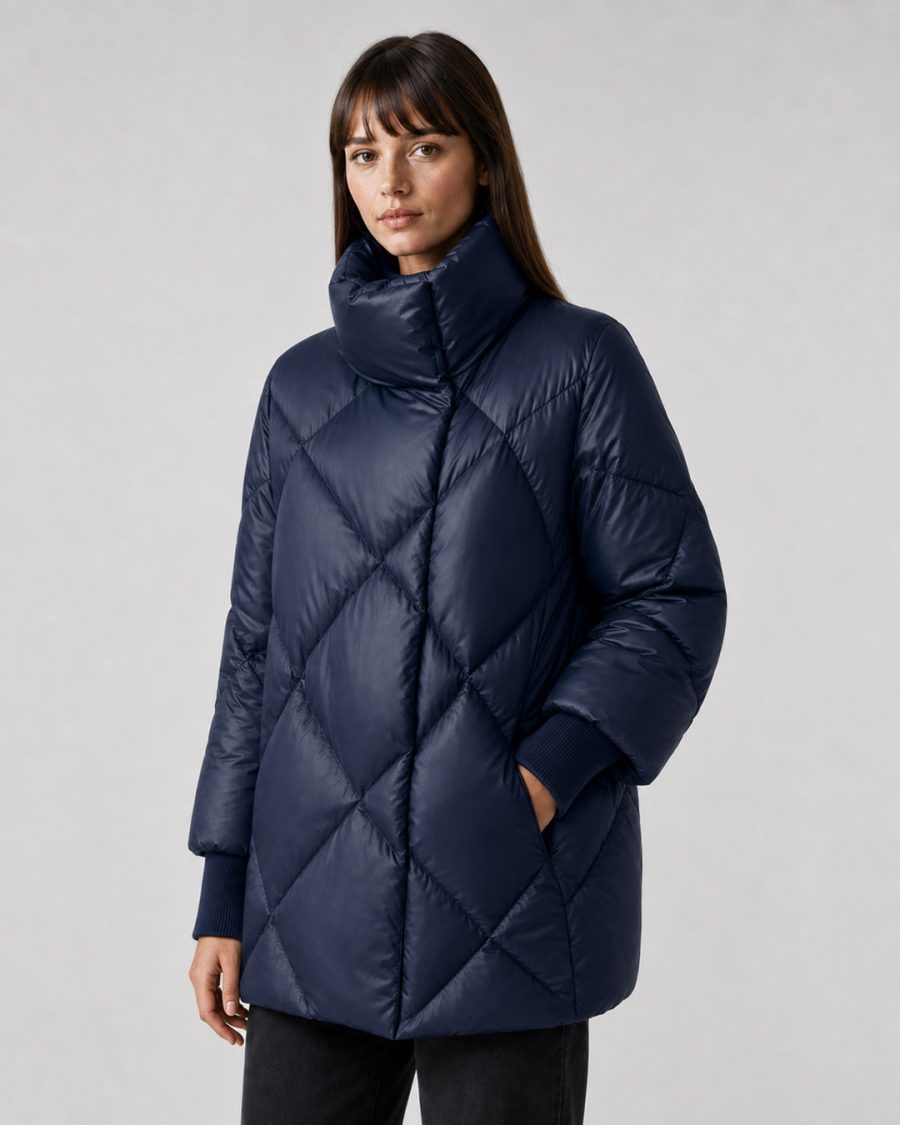 Giubbotto donna Helmur Helena colore Blu – indossato, tre quarti