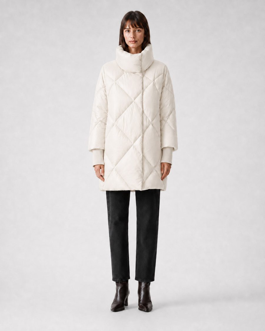 Giubbotto donna Helmur Helena colore Panna – indossato, fronte