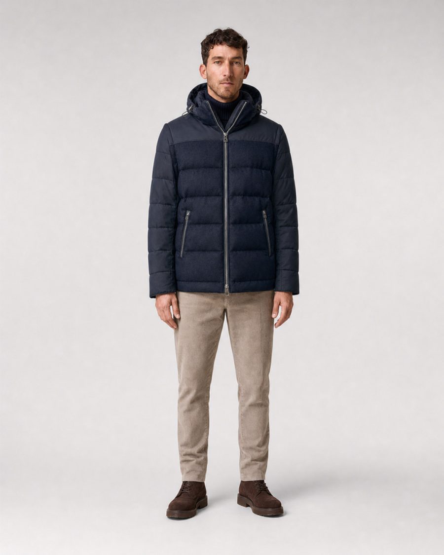 Giubbotto uomo Helmur Helsinki colore Blu – indossato, fronte