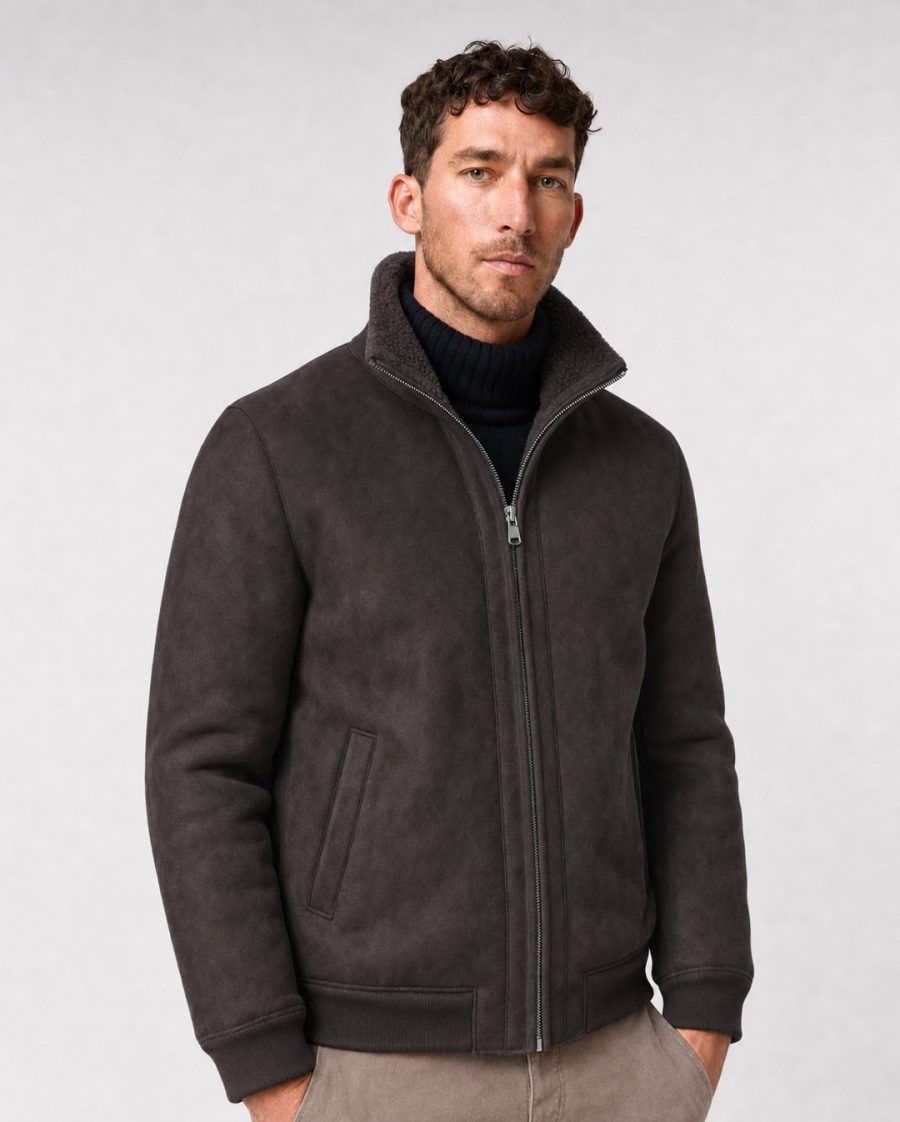 Helmur Houston men's fur coat in Dark Brown – worn, three-quarter view