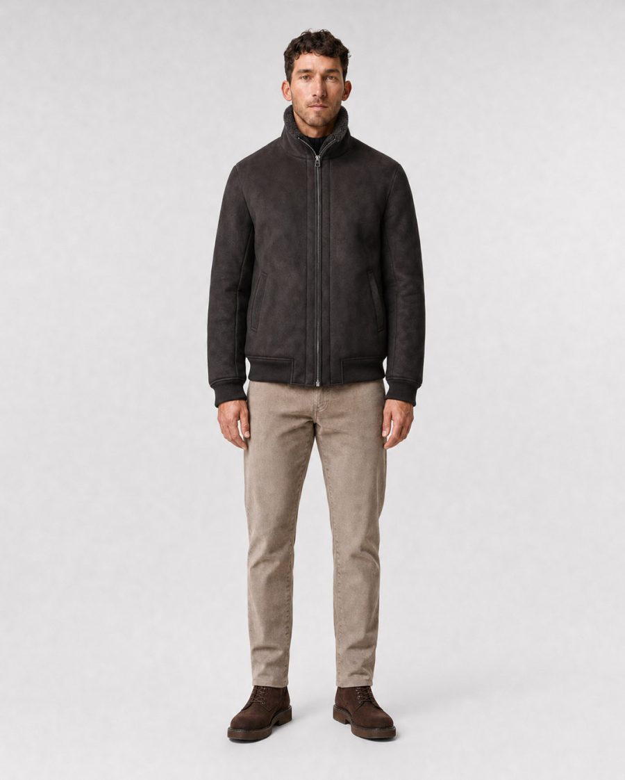 Helmur Houston men's fur coat in Dark Brown – worn, front view