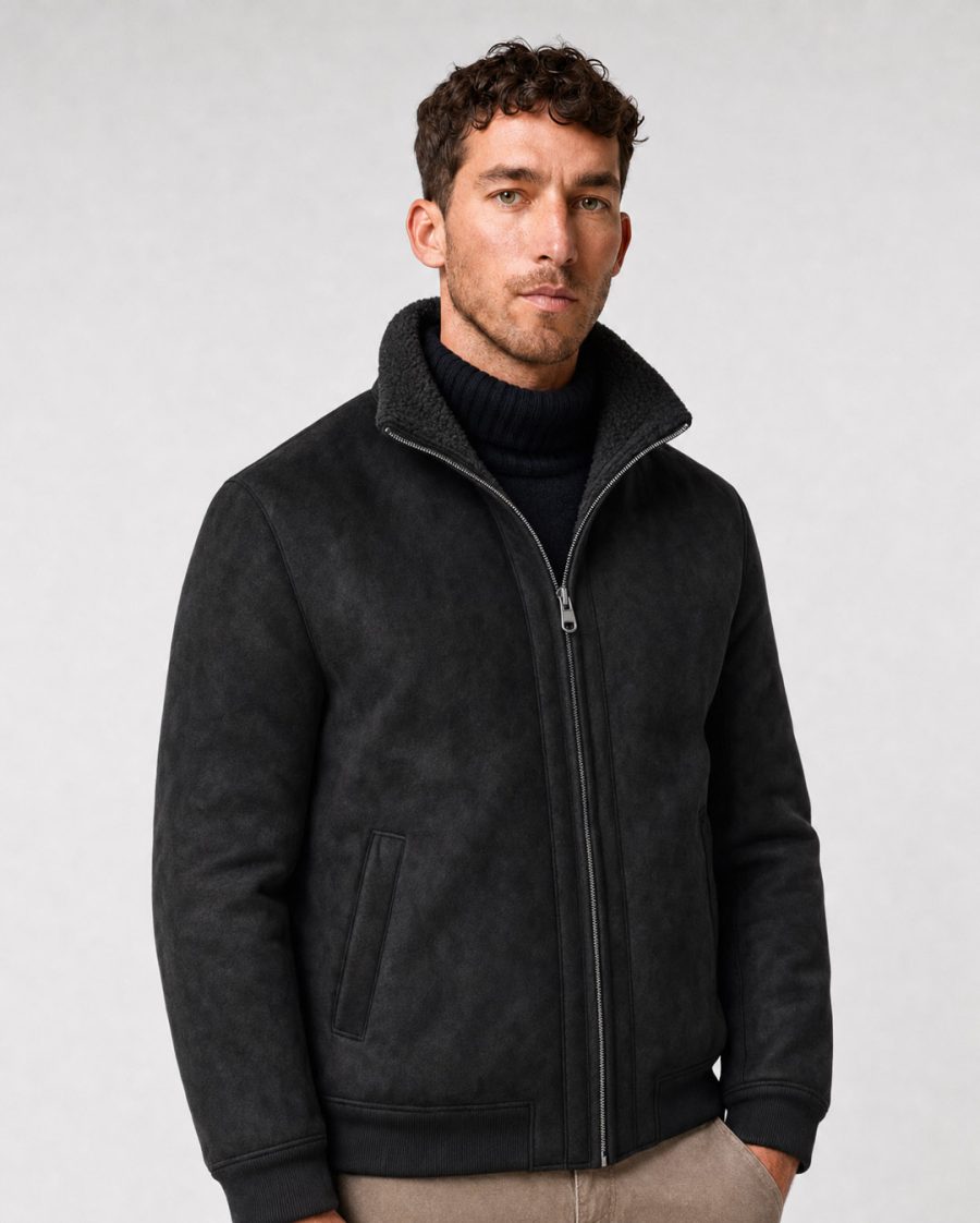 Helmur Houston men's fur coat in Black – worn, three-quarter view