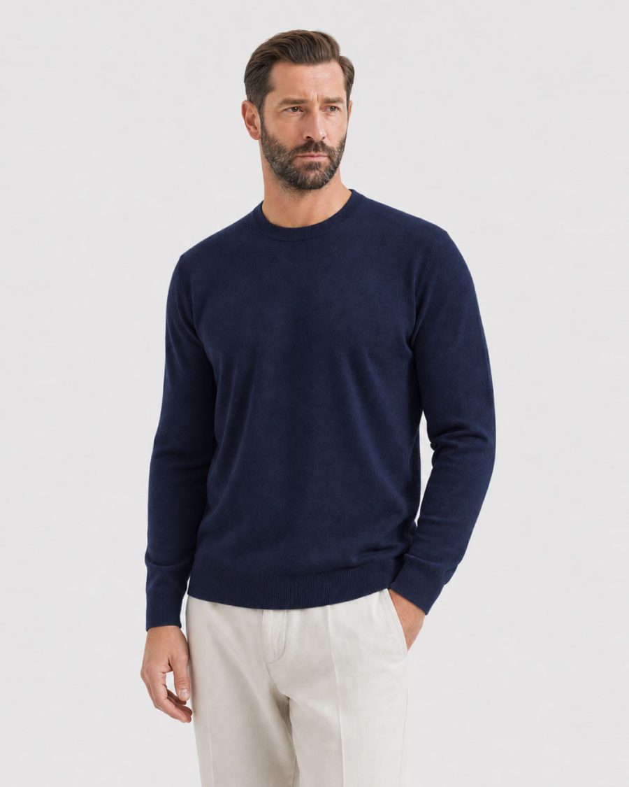 Maglia uomo Helmur Iseo colore Navy – indossato, tre quarti