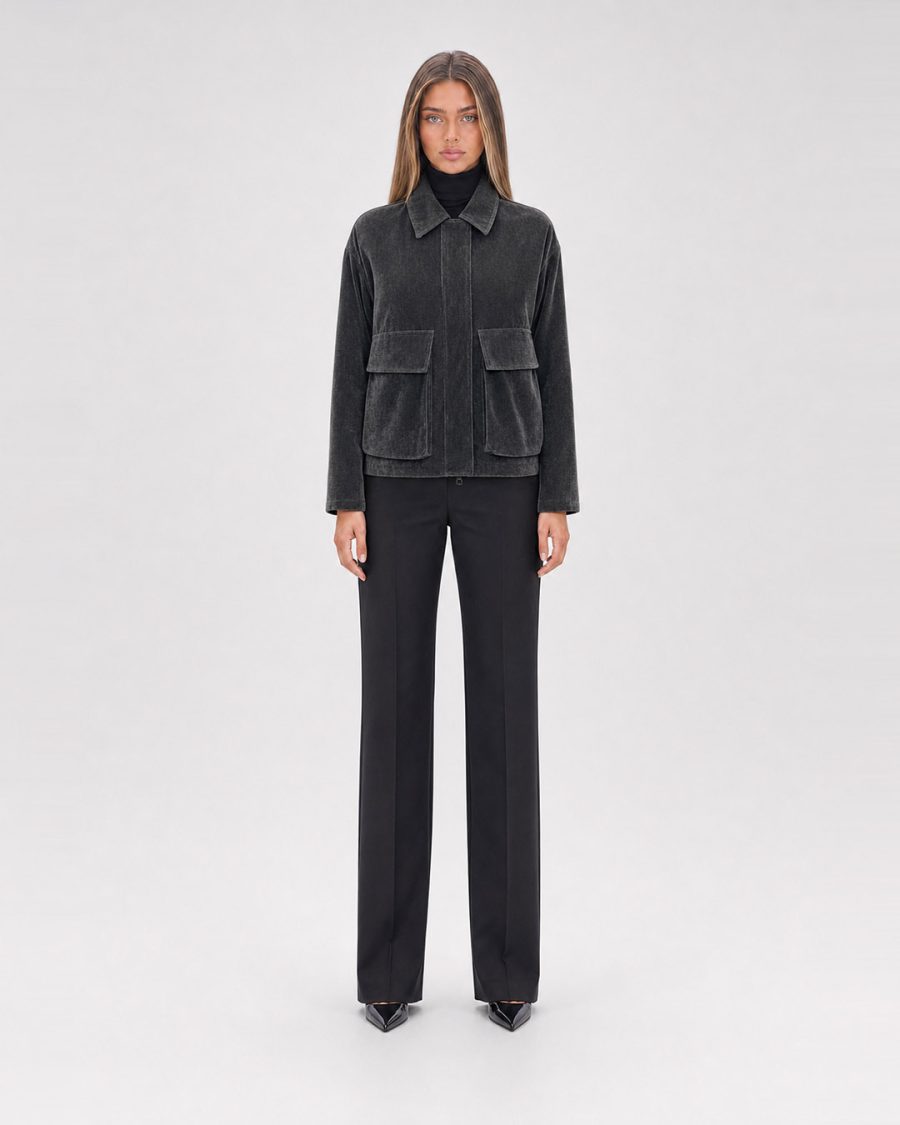 Giubbotto donna Helmur Kyoto colore New Denim – indossato, fronte