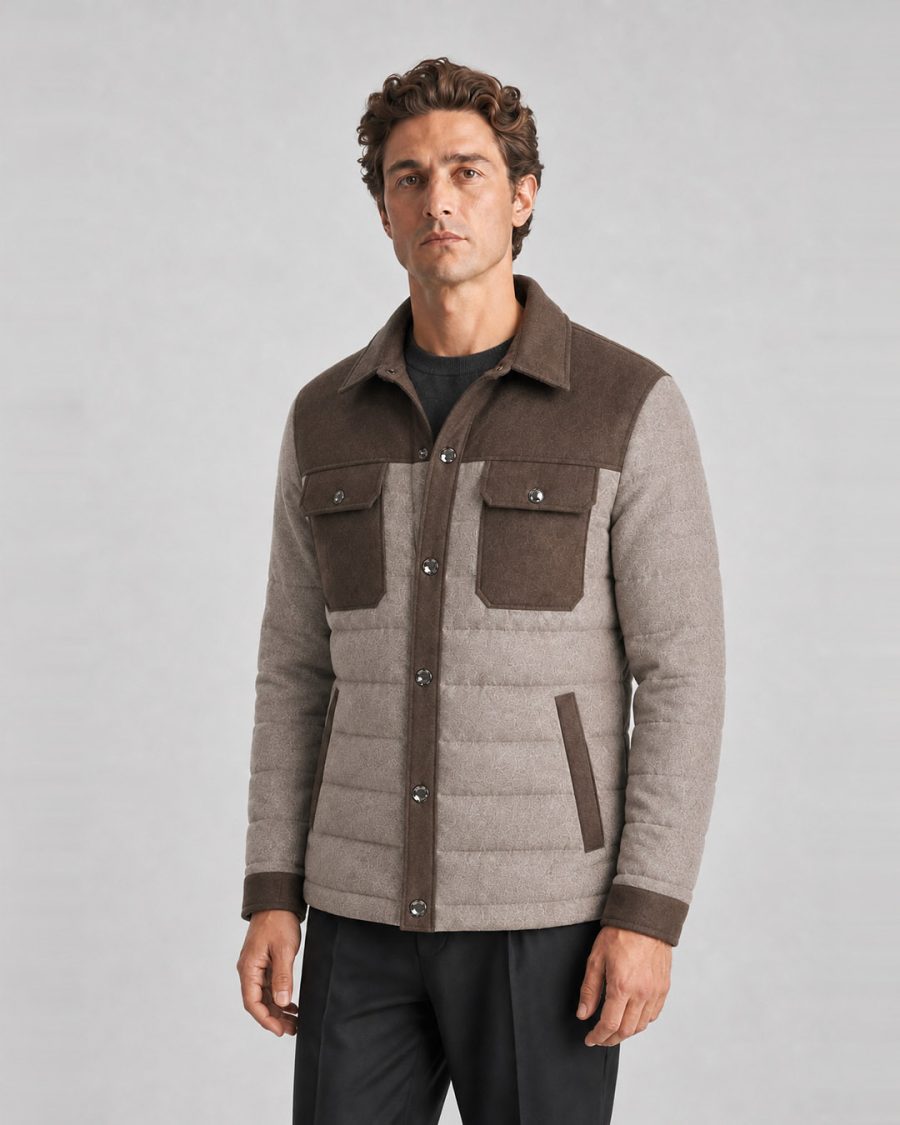 Giubbotto uomo Helmur Lemans colore Nocciola – indossato, tre quarti