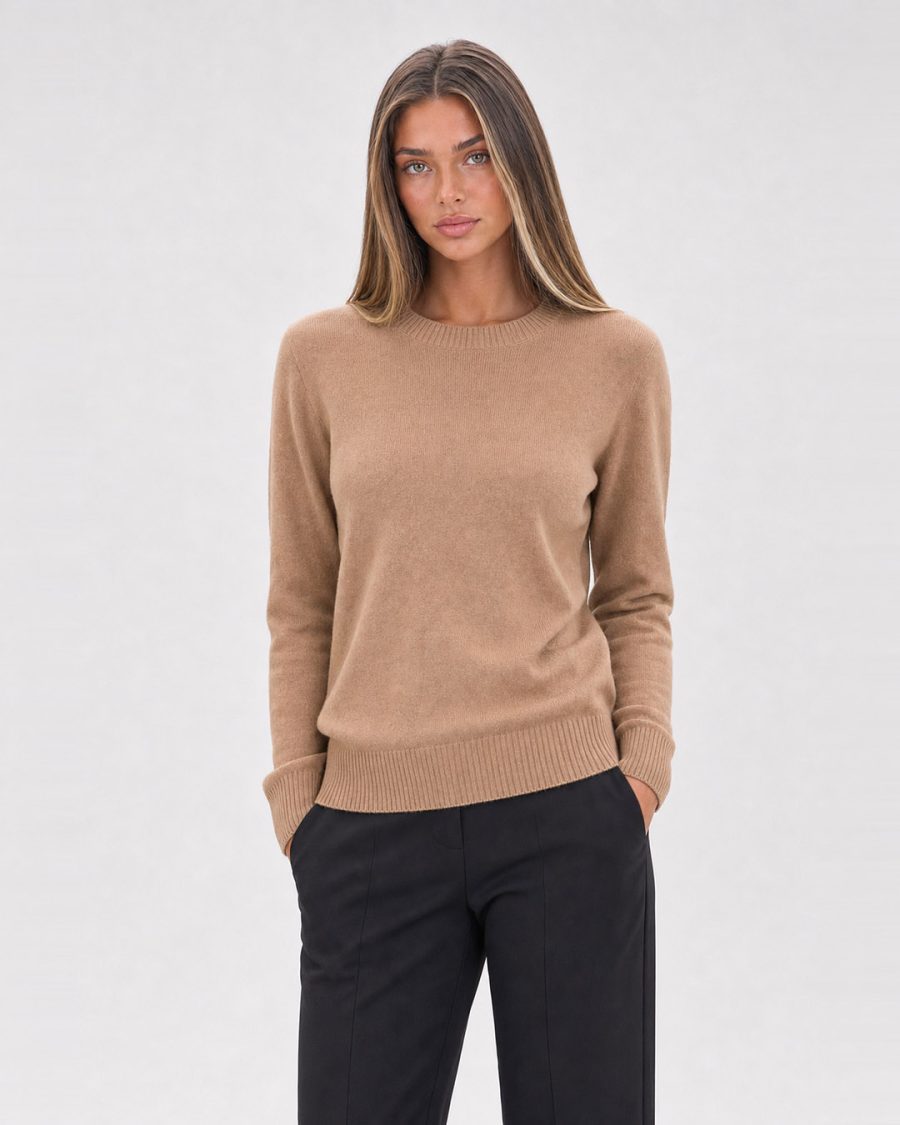 Maglia donna Helmur Lucerna colore Cammello – indossato, tre quarti
