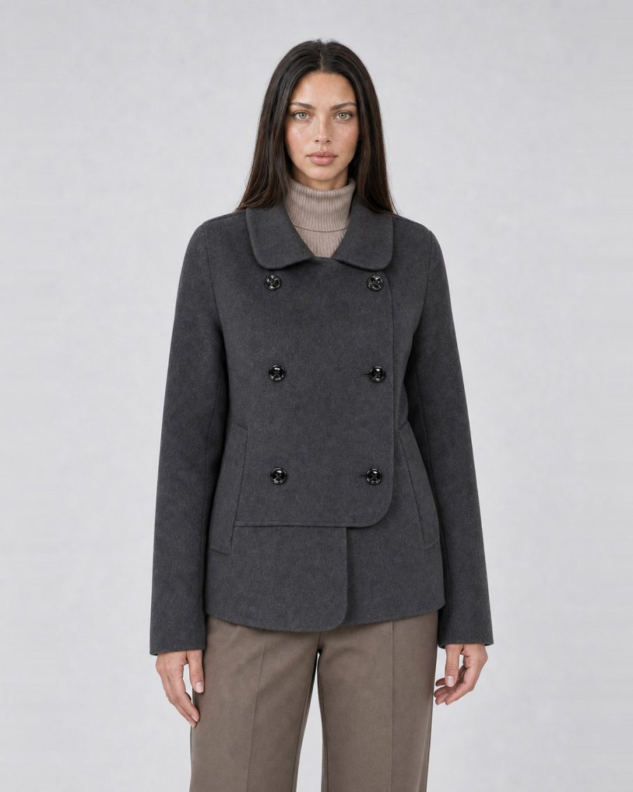 Cappotto donna Helmur Lugano colore Antracite – indossato, tre quarti