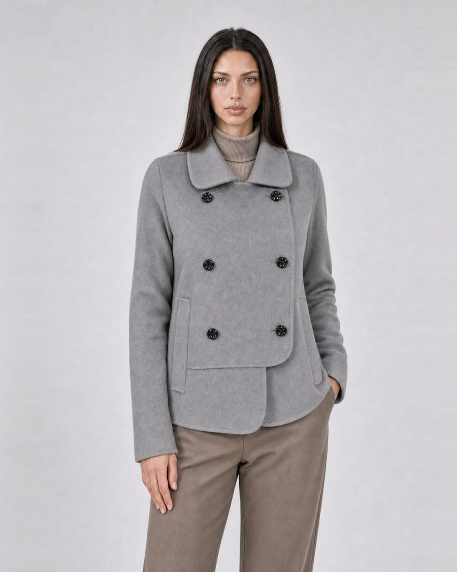 Cappotto donna Helmur Lugano colore Cenere – indossato, tre quarti