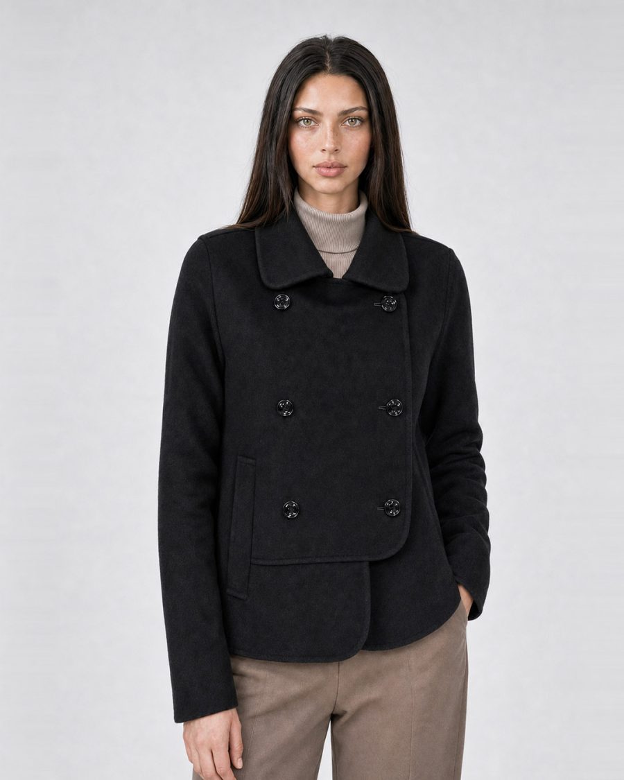 Cappotto donna Helmur Lugano colore Nero – indossato, tre quarti