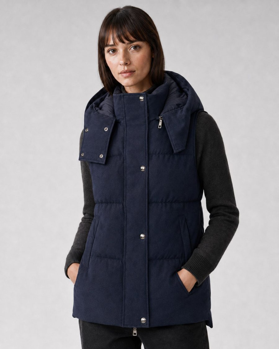 Giubbotto donna Helmur Melville colore Blu – indossato, tre quarti