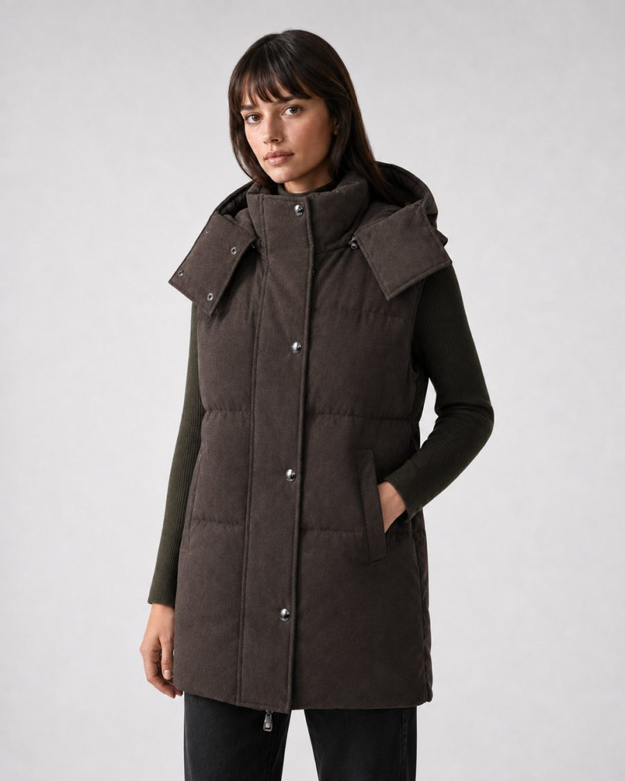 Giubbotto donna Helmur Melville colore Fango – indossato, tre quarti