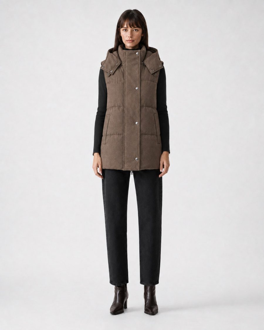 Giubbotto donna Helmur Melville colore Nocciola – indossato, fronte