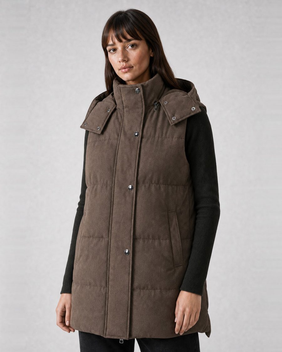 Giubbotto donna Helmur Melville colore Oliva – indossato, tre quarti