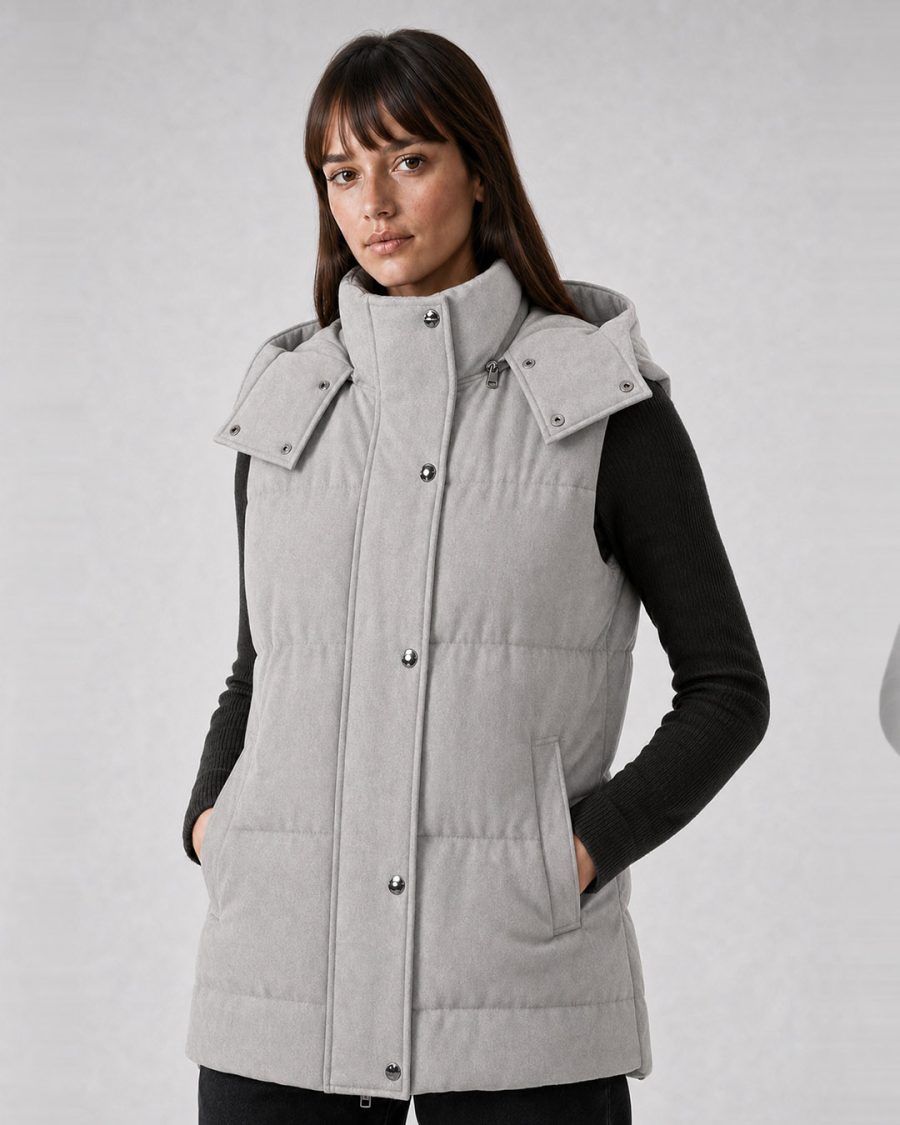 Giubbotto donna Helmur Melville colore Perla – indossato, tre quarti