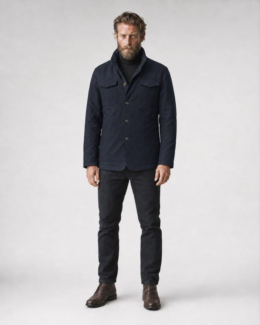 Giubbotto uomo Helmur Monaco colore Blu – indossato, fronte