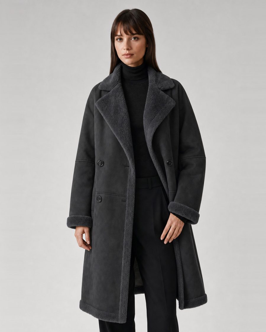 Pelliccia donna Helmur Montana colore Asfalto – indossato, tre quarti