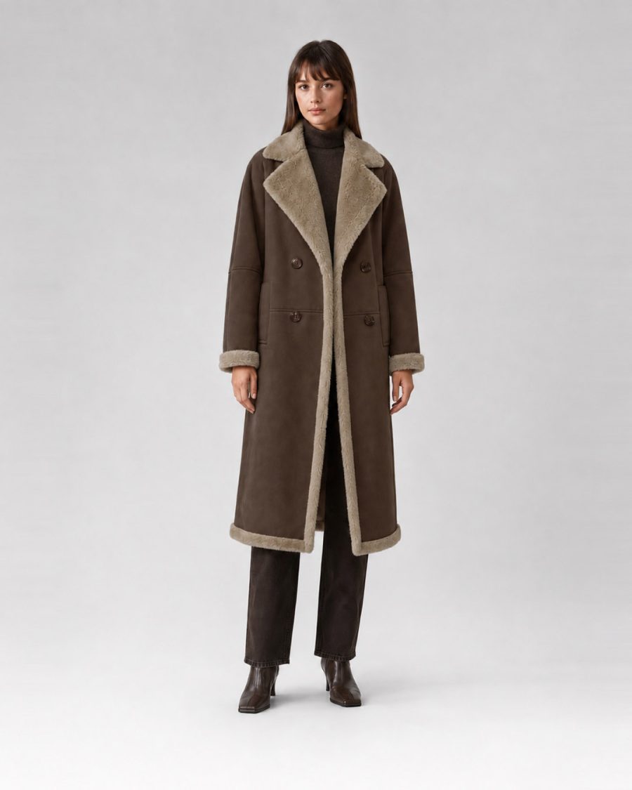 Pelliccia donna Helmur Montana colore Cacao – indossato, fronte